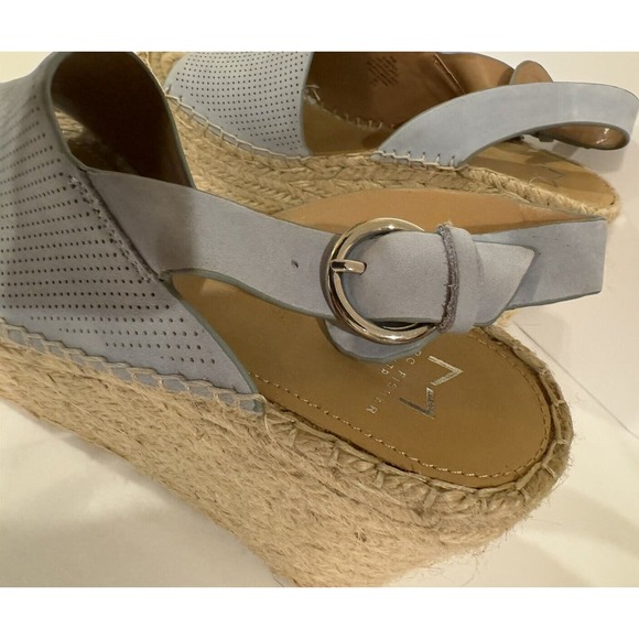 Marc Fisher Espadrilles Mandela Wedge Women’s 9.5 Ice Blue Leather Raffia Heel - Picture 3 of 10